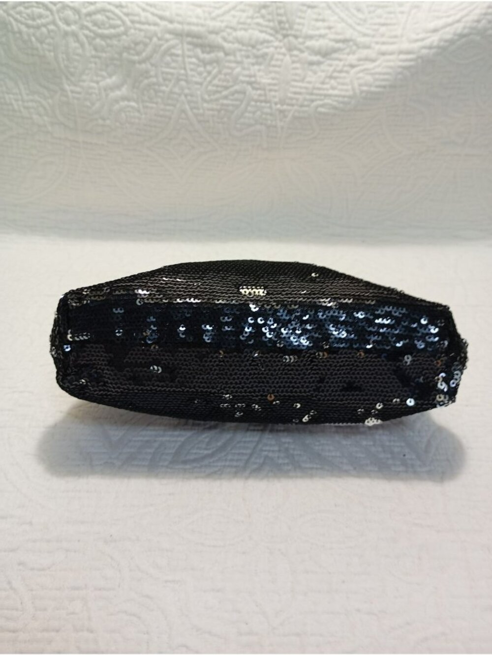 Black Sequin Bow Clutch Purse With Silver Chain Strap By Omely - Picture 7 of 11